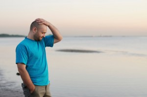 anxious man on beach